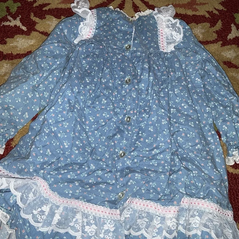 Baby Girls Vintage Bryan Micro Floral Dress Size 4 Blue Vintage‎ 80s 90s